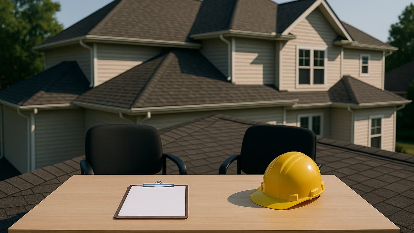 Happy customers after a roofing job